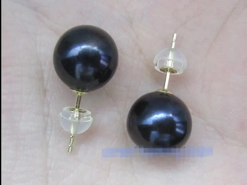

10x10 jewerly free shipping Fashion AAA + + + 10-10.5 mm black south sea pearl earrings with 18 k