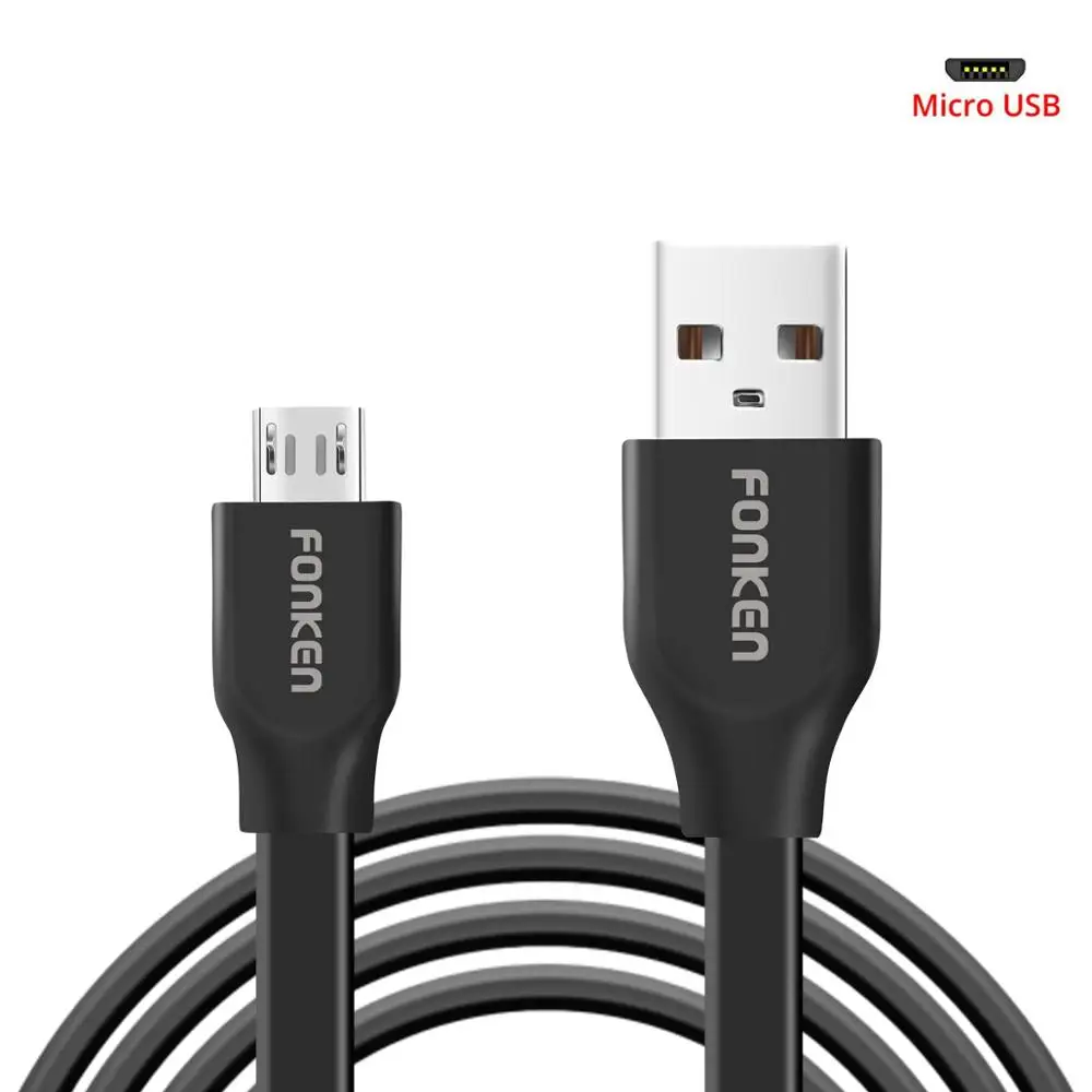FONKEN Micro USB кабель плоский Лапша Макс 2.4A быстрое зарядное устройство зарядный шнур данных анти-обмотка Быстрая зарядка для мобильных телефонов Кабели - Цвет: Черный