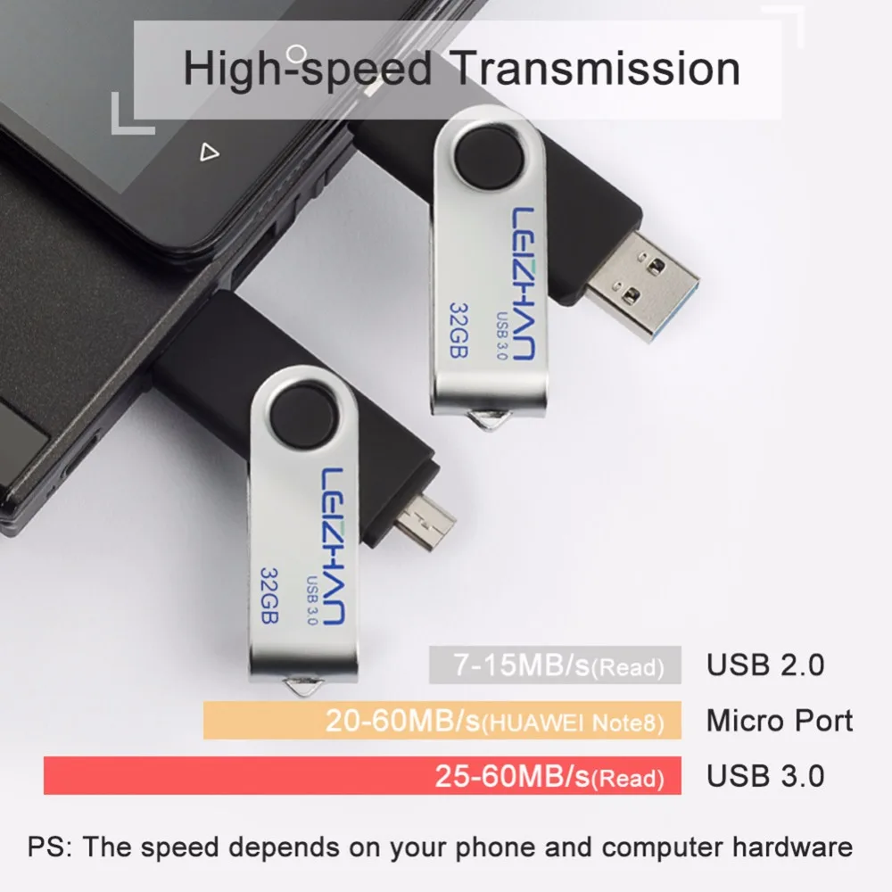 LEIZHAN USB 3 0 Android Флешка 128 ГБ Micro Phone Pen Drive 64 32 16 8 OTG флэш накопитель Рамочка для