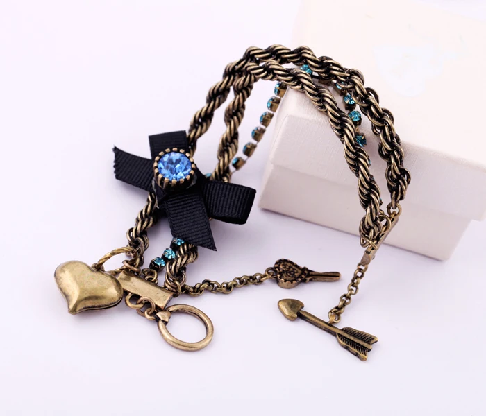 Лидер продаж золотой сплав подвеска браслет с цветами сердце бант синий оптовая