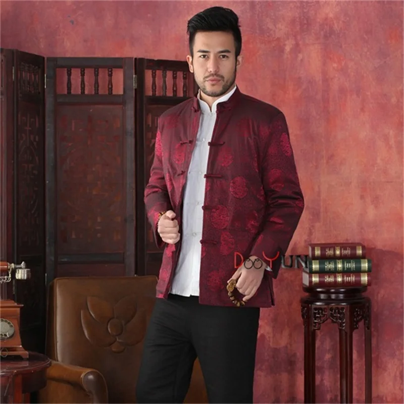 Новая мода Бургундия зимнее толстое Мужское пальто из полиэстера китайская