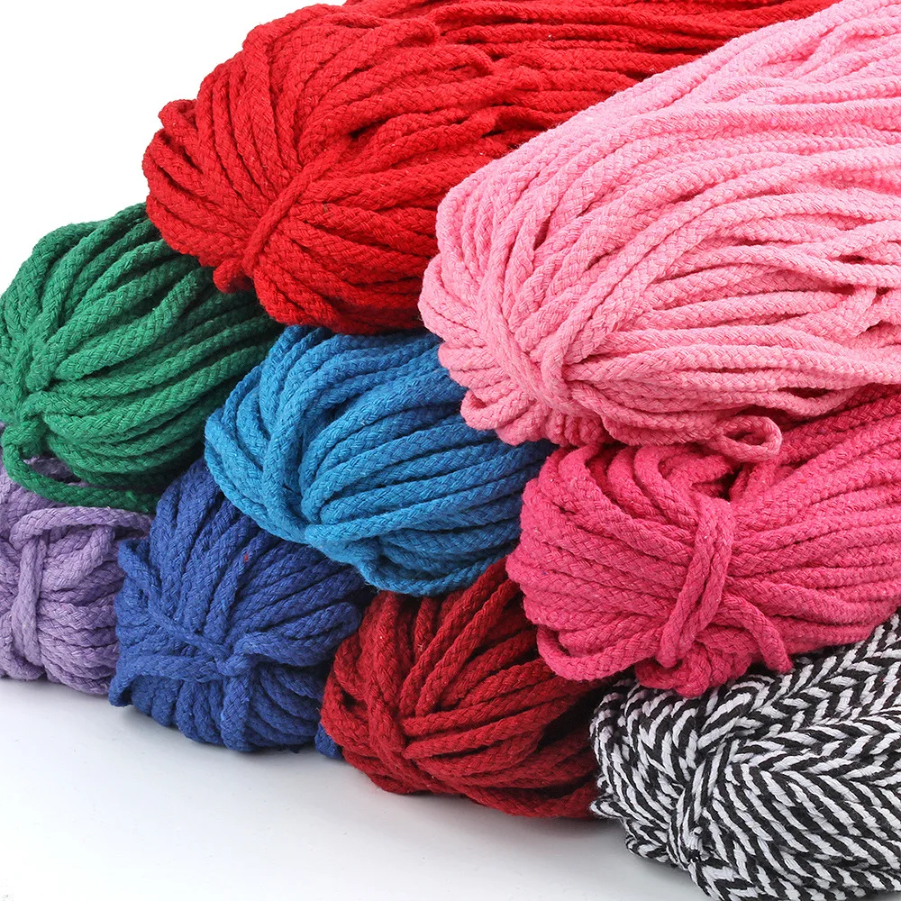 

5Meter/Lot 5mm Thick Colored Decorative Twisted Cord Rope Pure White Red Pink Green Black Knit Cord Corde Coton Decor Rope
