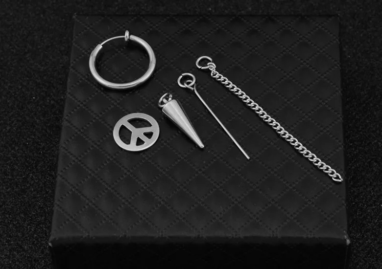 LEADERBEADS мужской Корейский серебряный крест из нержавеющей стали анти войны Kpop серьги клип на длинной кисточкой серьги для мальчиков Аксессуары в стиле панк