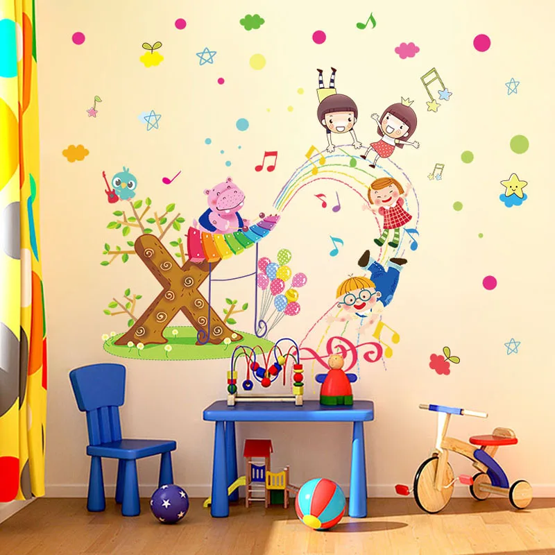 [Fundecoration] цветные наклейки на стену в горошек с музыкальными нотами мультяшными
