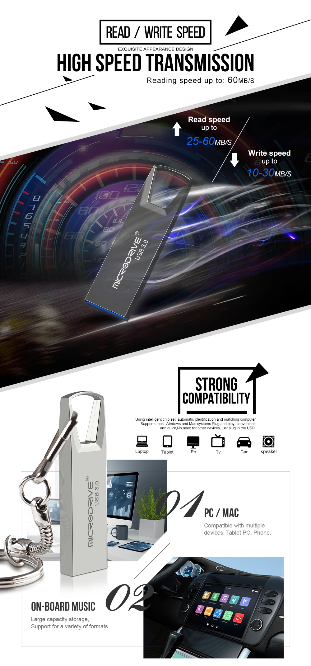 Высокоскоростной USB флеш-накопитель, металлическое кольцо для ключей, usb 3,0, 16 ГБ, 32 ГБ, 64 ГБ, 128 ГБ, флеш-накопитель, флешка флеш-накопитель