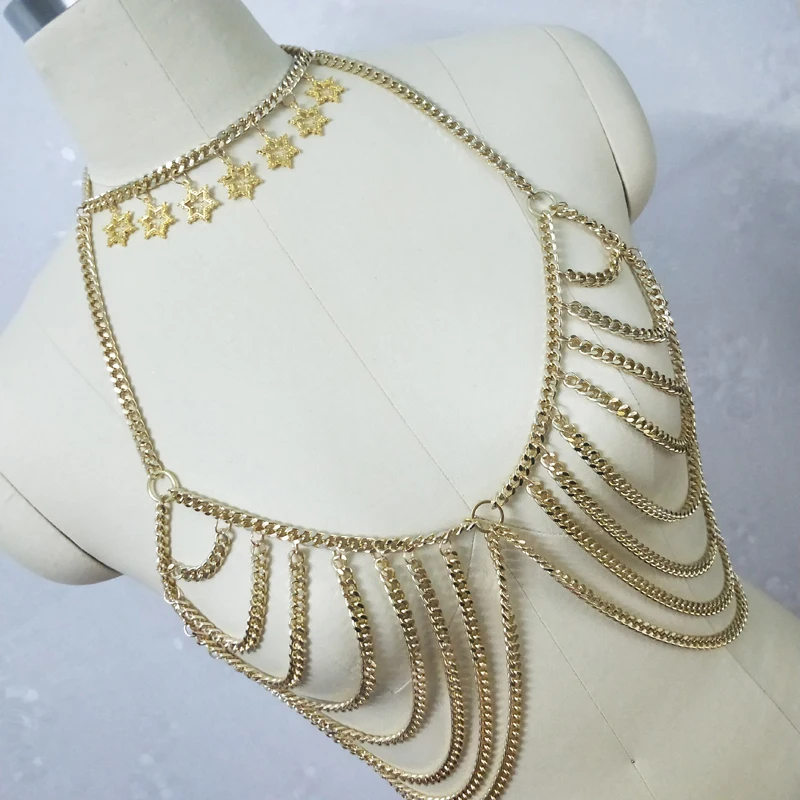 Голографическая горящая Золотая цепь для тела ювелирные изделия жгут верхняя