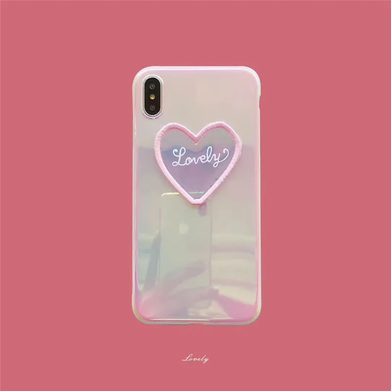 3D embroidery Love heart phone case for iphone 6 6s 7 8Plus shiny Laser soft tpu X XS Max XR cover |