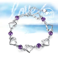 tjp charm purple crystal heart girl silver bracelets anklets fashion 925 silver bracelets for women wedding engagement bijou hot