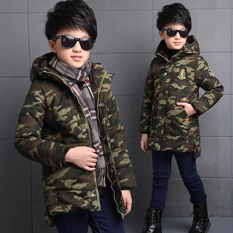 Winterjas jongen Boy winter down &amp parkascoat hooded cotton zipper fashion long Camouflage weight 0.7kg outerwear &ampcoats |