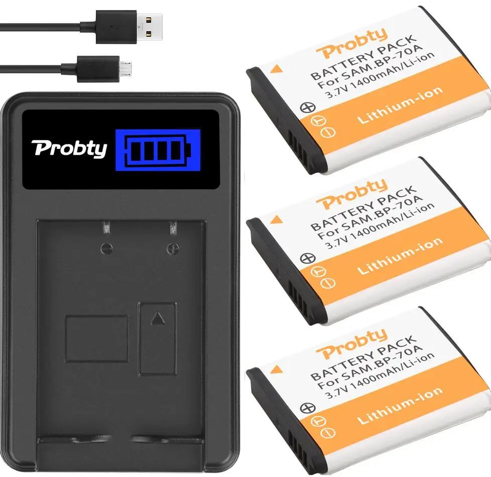 3battery and charger BP-70A 1400 мА/ч, замена Батарея+ Зарядное устройство для SAMSUNG SL50 SL600 SL605 SL630 ES65 ES-65 ES67 ES-67 ES70 ES-70 ES71 ES-71 ES73 - Цвет: 3battery and charger