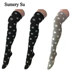 3 парыкоркорзина женские чулки из хлопка в горошек звездный узор пикантные милые до бедра выше колена облегающие Женские осенне-зимние чулки для девушек