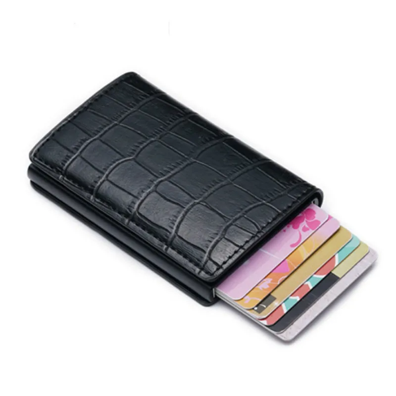 

ZOVYVOL Vintage Crocodile Pattern PU Leather Mini RFID Wallets for Men Women Aluminum Single Box ID Bank Credit Card Holders
