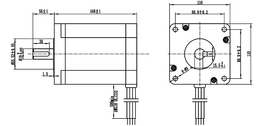 ENGMATE EMA422-16860S4 Шаговый Мотор 27N. м 1.8 градус 4 Провода 168 мм