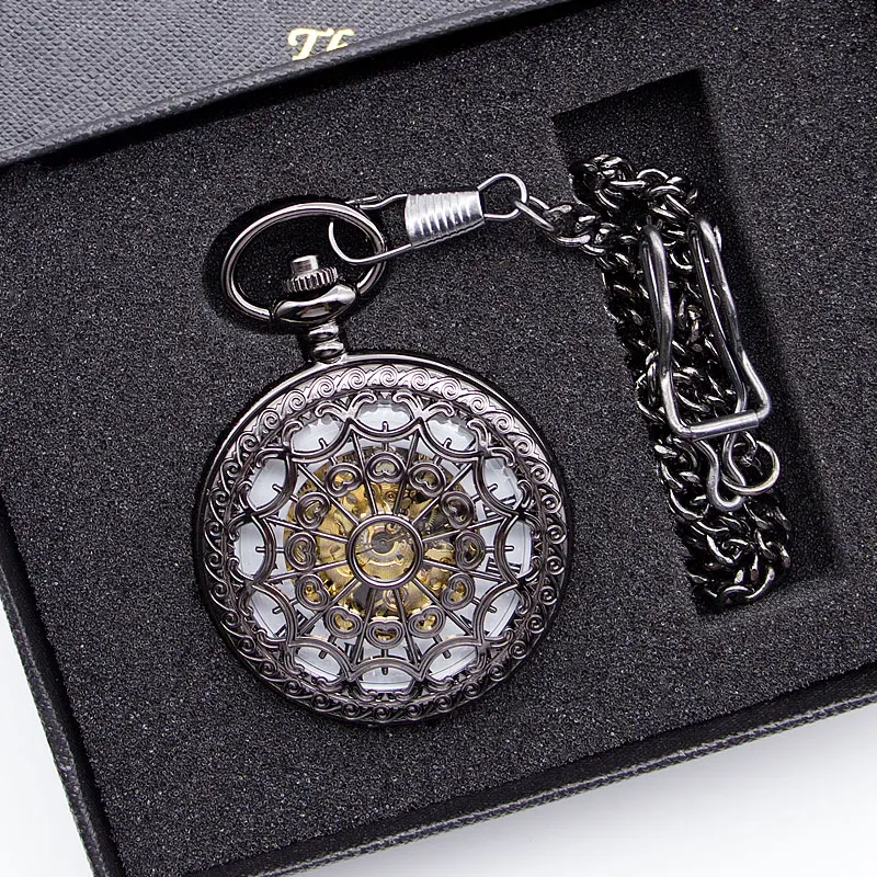 Best Vintage Spider Wed Steampunk Skeleton Mechanical Pocket Watch Men Antique Necklace Pocket & Fob Watches Chain PJX1365
