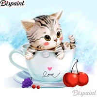 dispaint full squareround drill 5d diy diamond painting cat teacup scenery 3d embroidery cross stitch 5d home decor a11152