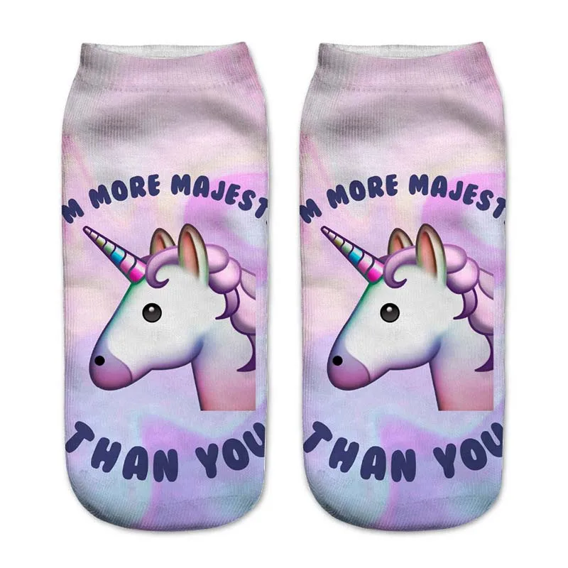Trend Cute 3D Print Socks Women Ankle Socks Cartoon Animal Unicorn 3D Printing Sock Art Socks female