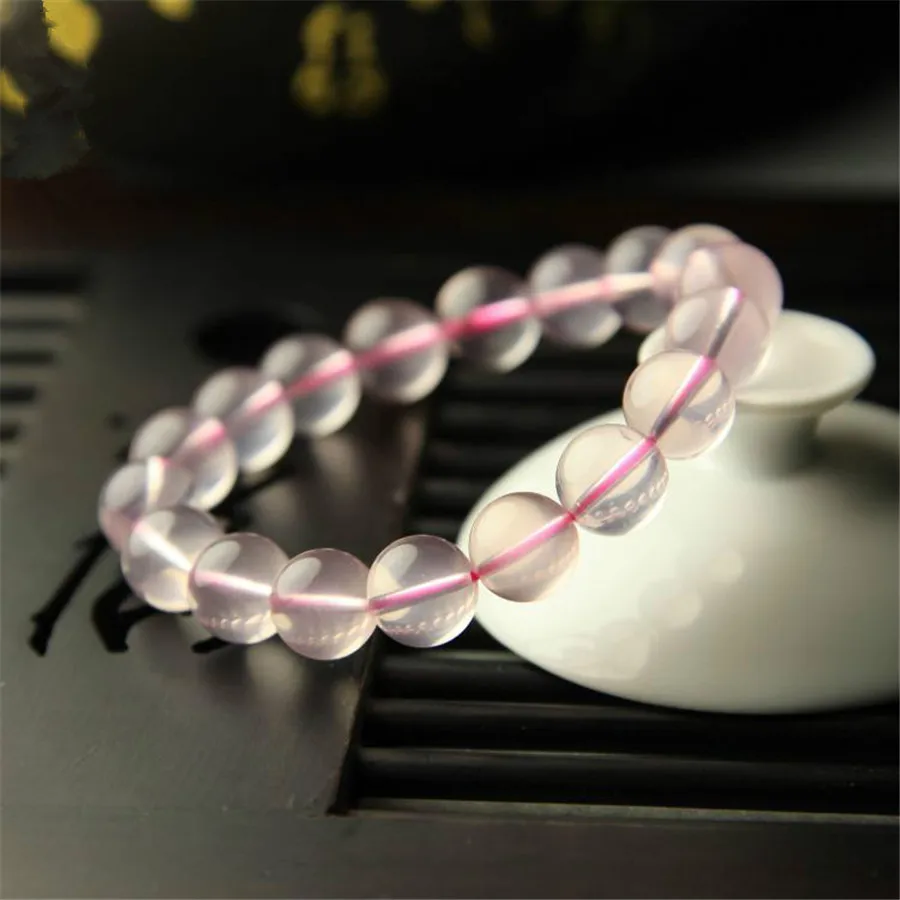 

10--14mm Genuine Natural Pink Star Light Quartz Bracelets For Women Femme Charm Love Stretch Round Crystal Beads Bracelet