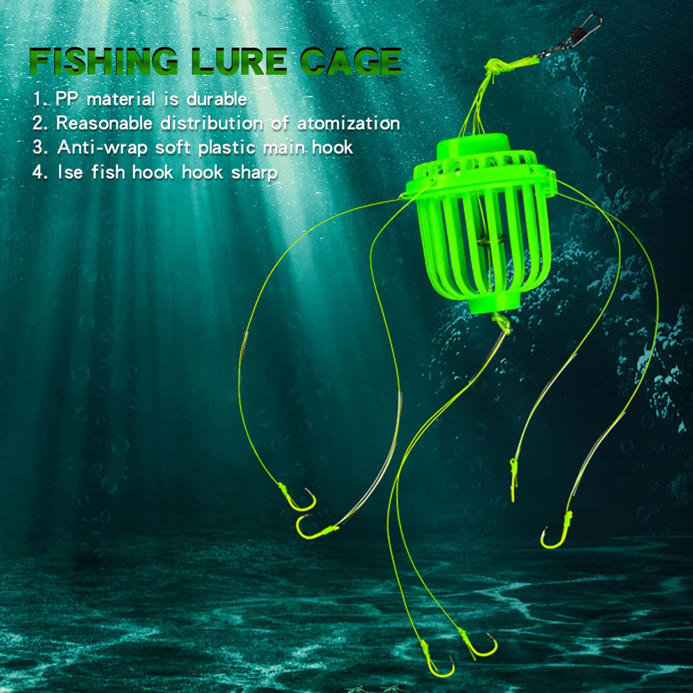 

FISH KING Fluorescence Fishing Lure Cages Trap Fishing Bait Baskets Feeder with 6 Hooks Carp Spherical Explosion Hooks Tackle