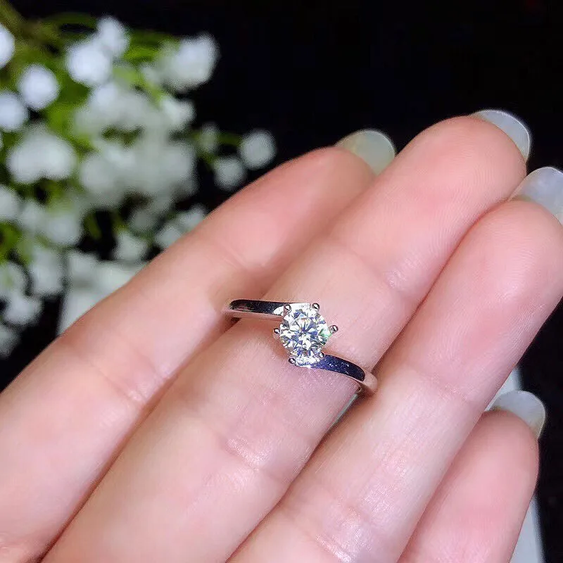 

0.5ct 5mm 6 Prong Moissanite Solarite Ring 925 Real Sterling Silver Engagement Wedding Rind Lab Diamond For Women