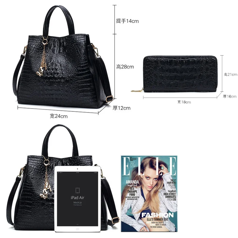 

Women Bag Vintage Ladies Messenger Bags For Women Handbag Shoulder Bags Leather Top-Handle Crocodile Pattern Composite Bag Purse