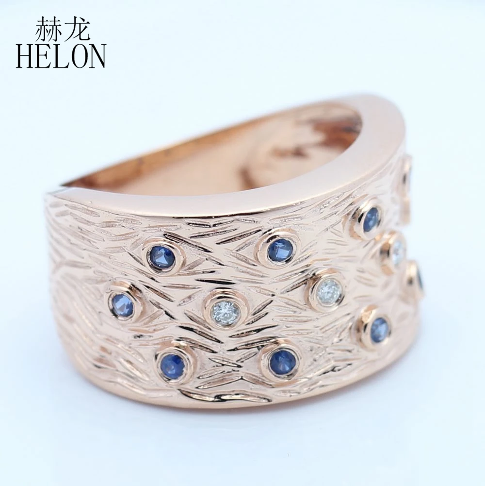 HELON Solid 10 K розовое золото SI/H полный разрез 0.3CT натуральные бриллианты сапфиры обручальное мужское кольцо старинные антикварные ювелирные изделия