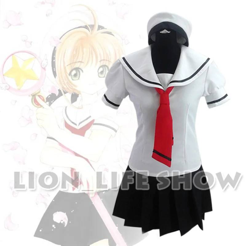 

Customized Anime Cardcaptor Sakura Cosplay Costume Student Uniform Set+Cap Girls Sailor Suit Halloween Costume
