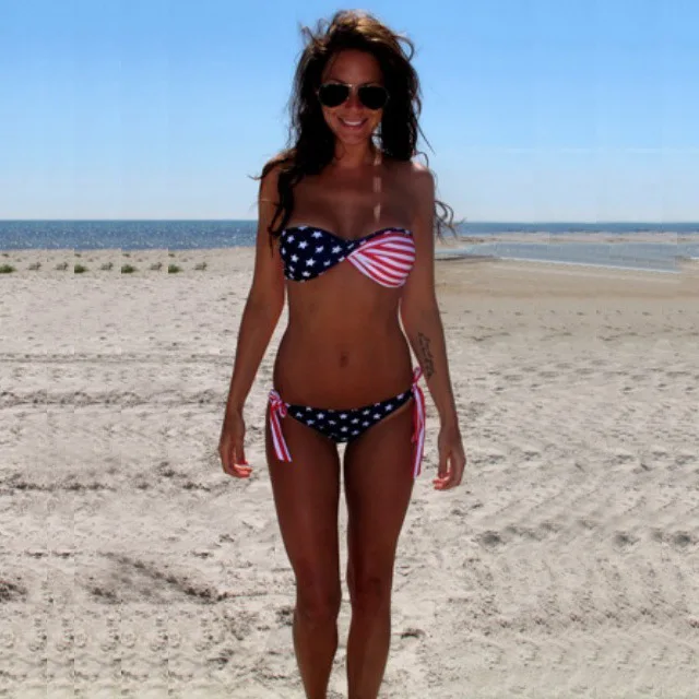 Fashion 2014 New American Flag tube top bikini swimwear vintage swimsuit Women print bikinis set bathing suit beach |