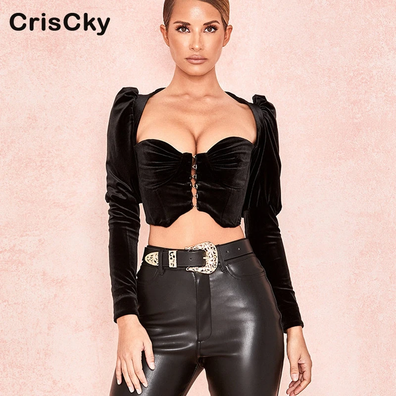 CRISCKY модная пикантная Летняя женская футболка с длинным рукавом Черная майка