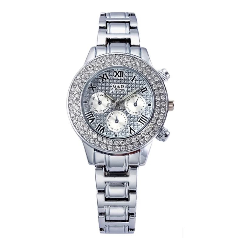 

G&D GLE&VDO Brand Luxury Womens Watches Silver Fashion Casual Womem's Bracelet Watches Stainless Steel Ladies Dress Watch Gift
