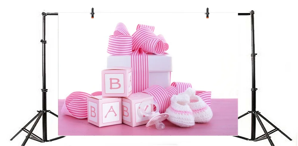 Laeacco розовый Baby Shower партии подарок обуви Семья Стрелять портрет фото фон