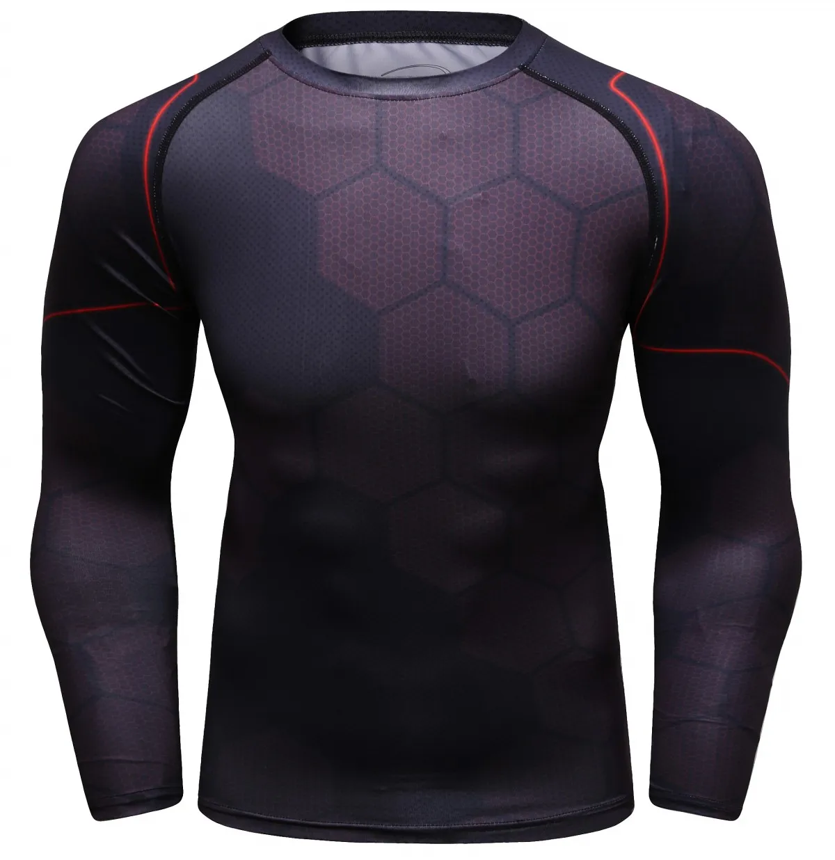 КРАСНЫЙ ШЛЕЙФА 3D мужской компрессионный Фитнес с длинным рукавом футболки Для