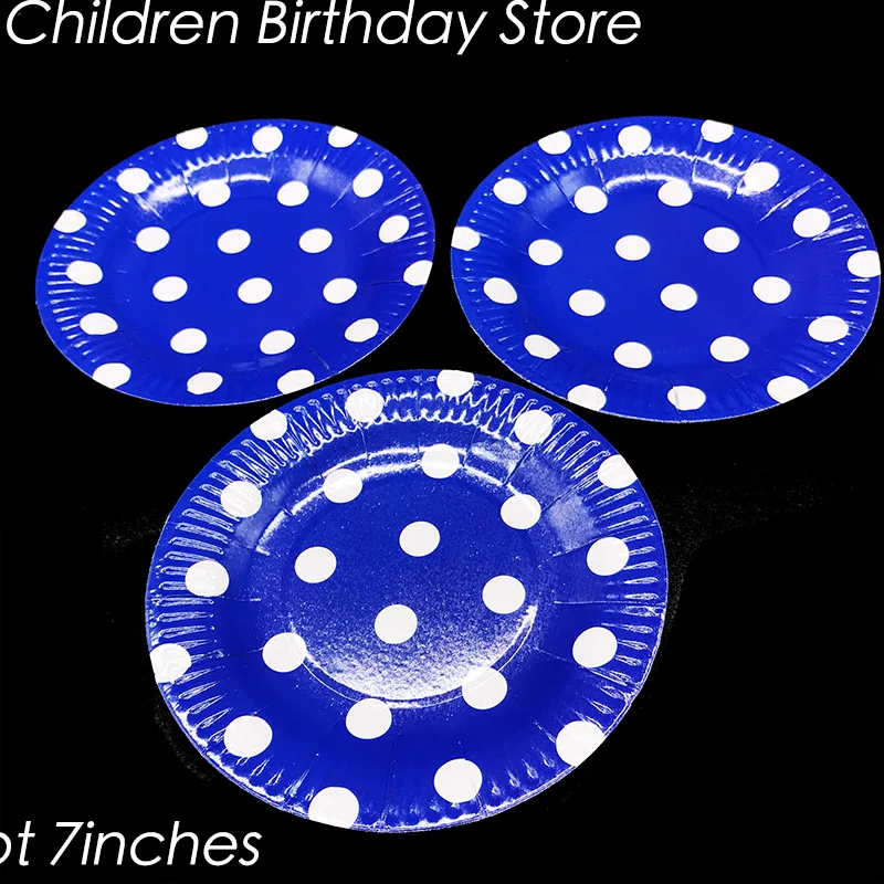 

10pcs/lot deep blue dots theme disposable plates polka dots theme birthday party decorations deep blue dots paper plates