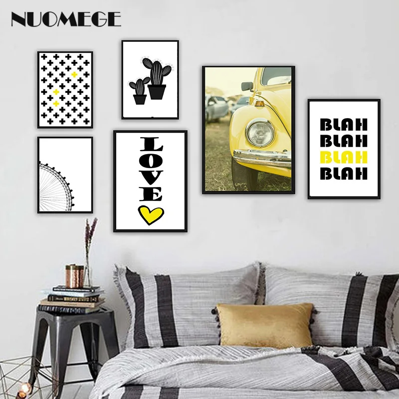 

Nordic Style Yellow Wall Art Beetle Car Poster and Prints for Children's Room Decoration Pictures Home Decor