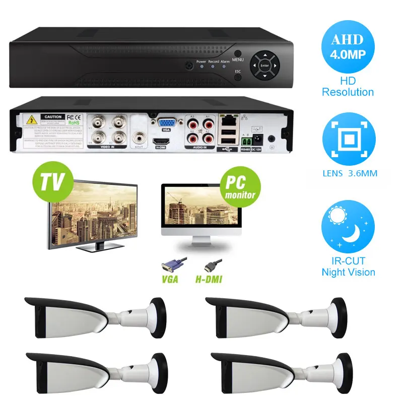 4MP 4CH система безопасности AHD DVR CCTV 4.0MP наружная крытая водонепроницаемая