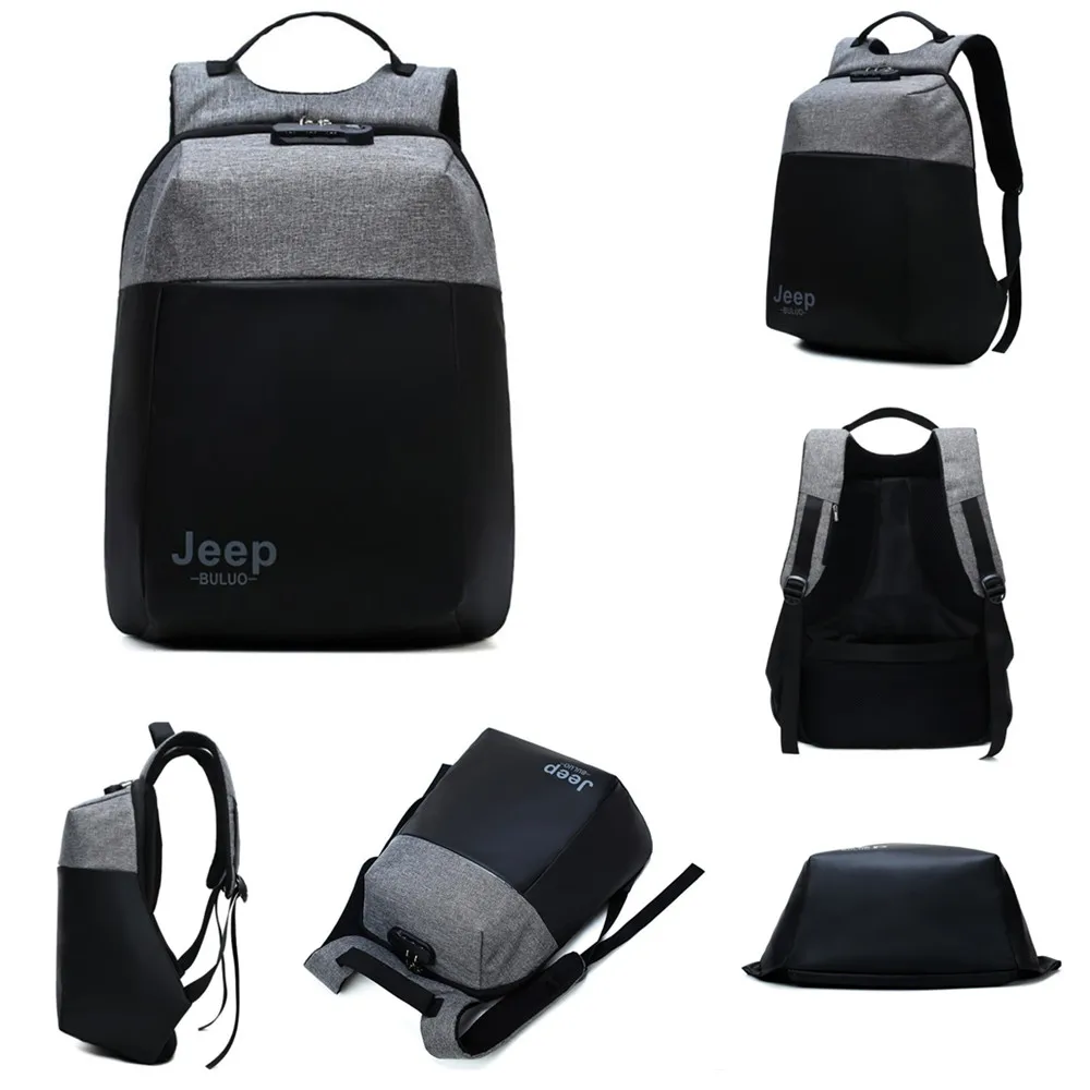 Jeep buluo бренд USB зарядка Противоугонный рюкзак для мужчин 15 дюймов рюкзаки