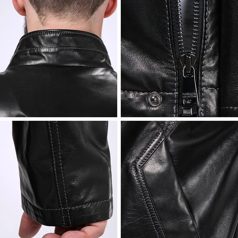 AMSIIKE 2017 Мужская Кожаная Куртка Воротник Стойка на Молнии и Клепках|chaqueta casual|chaqueta