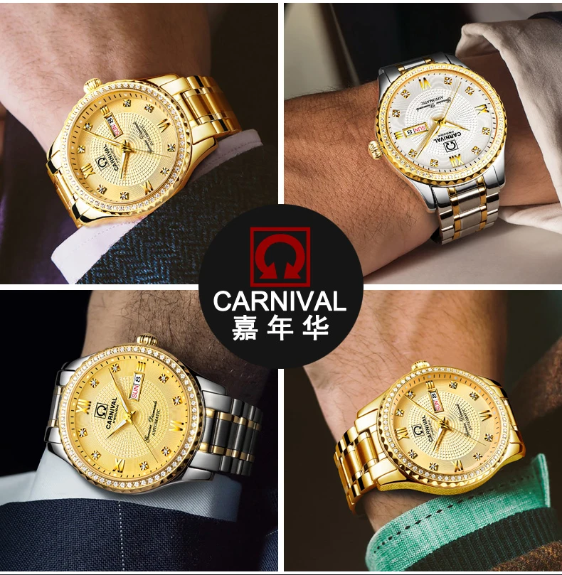 

Luxury Gold Mens Watches Top Brand Business Automatic Mechanical Golden Watch Men Full Steel Casual Waterproof Sport Clock NEW