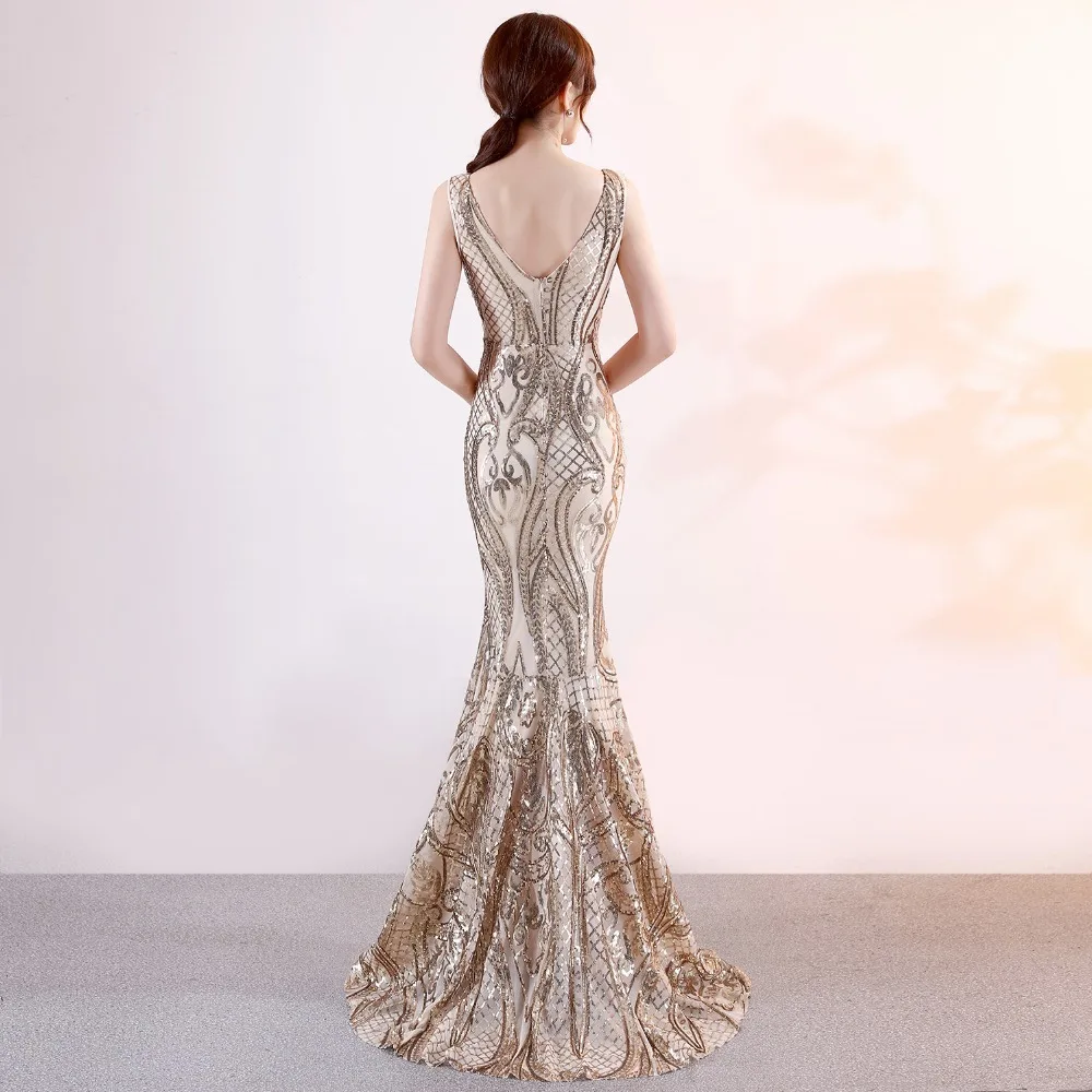 Sequined V Neck 2018 Новое Женское Элегантное Длинное вечерние платье для вечеринки