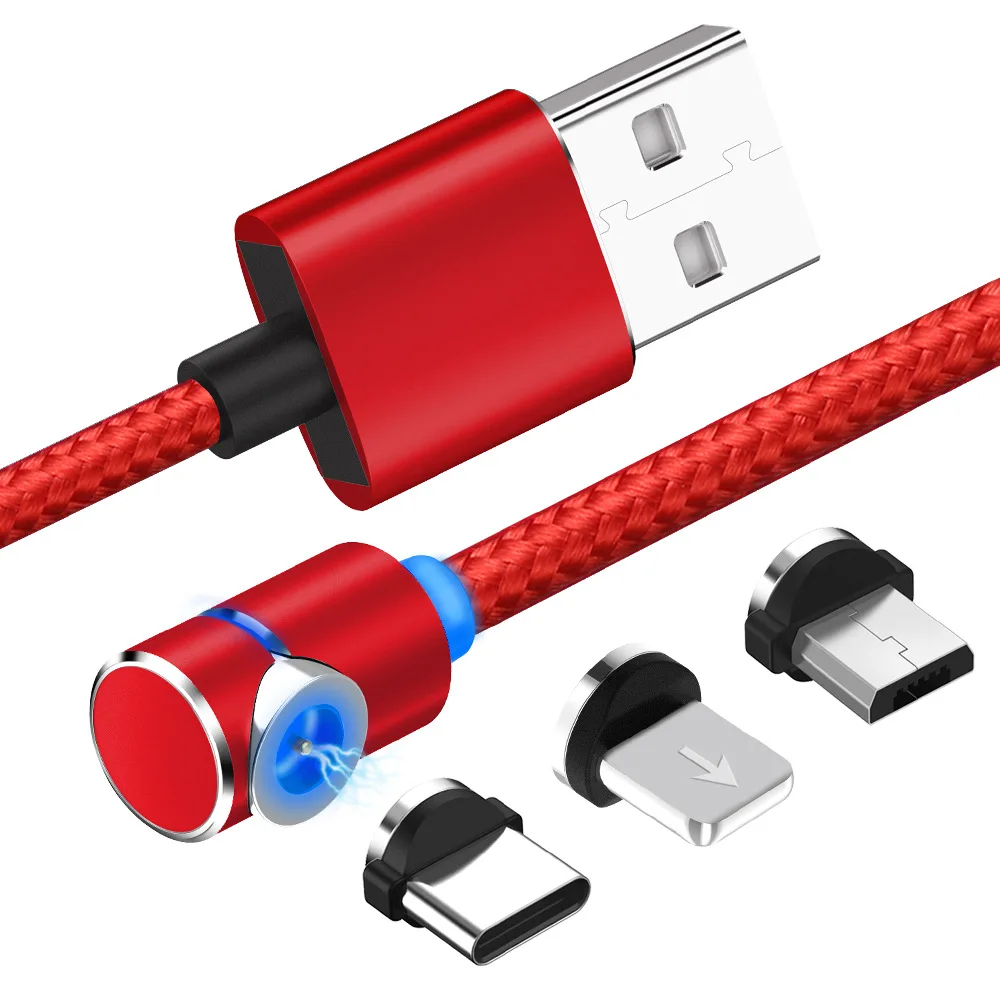 L форма вращение на 360 градусов LED Light Type-C Android iOS 3 в 1 Магнитный USB кабель для iPhone