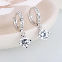 high quality classic women female party wedding jewelry 925 sterling silver earrings with big clear cubic zirconia