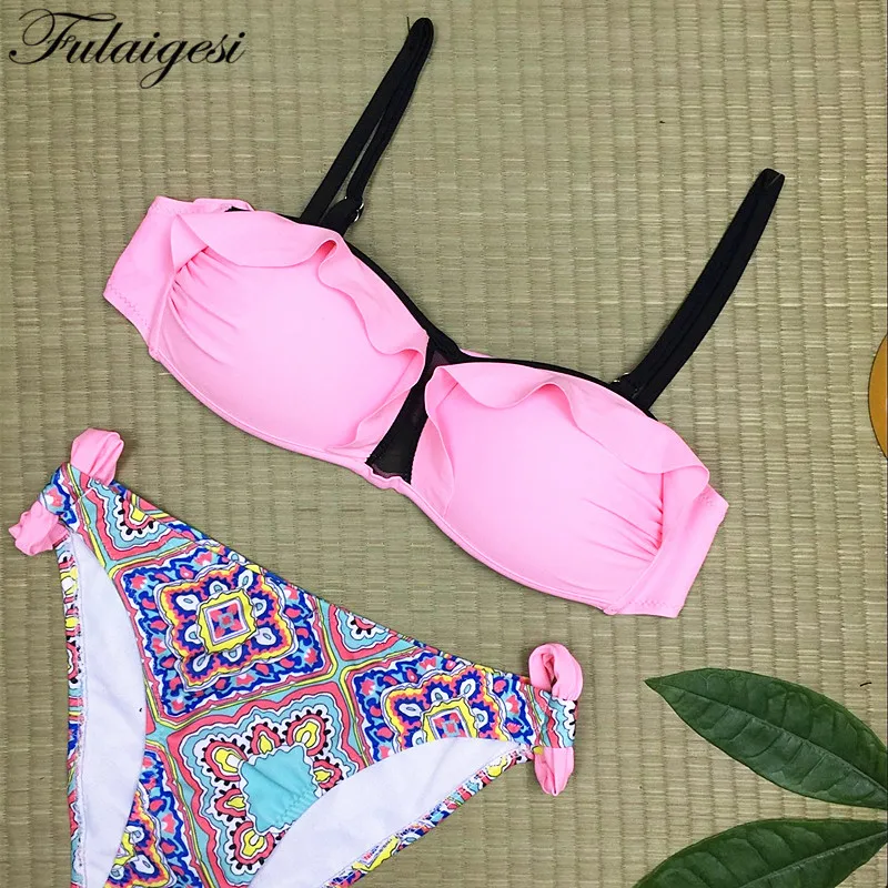 Fulaigesi Frill Bikini swimsuit women sexy flower print swimwear bathing suit woman swimming for swim pool low waist beach | Женская