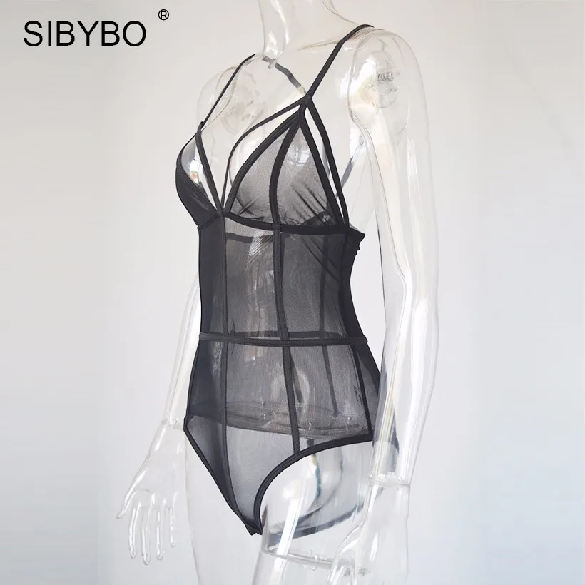 Sibybo, летнее Сетчатое кружевное Женское боди без рукавов, сексуальные черные облегающие комбинезоны, цельные топы, женские комбинезоны, комбинезон Combinaison
