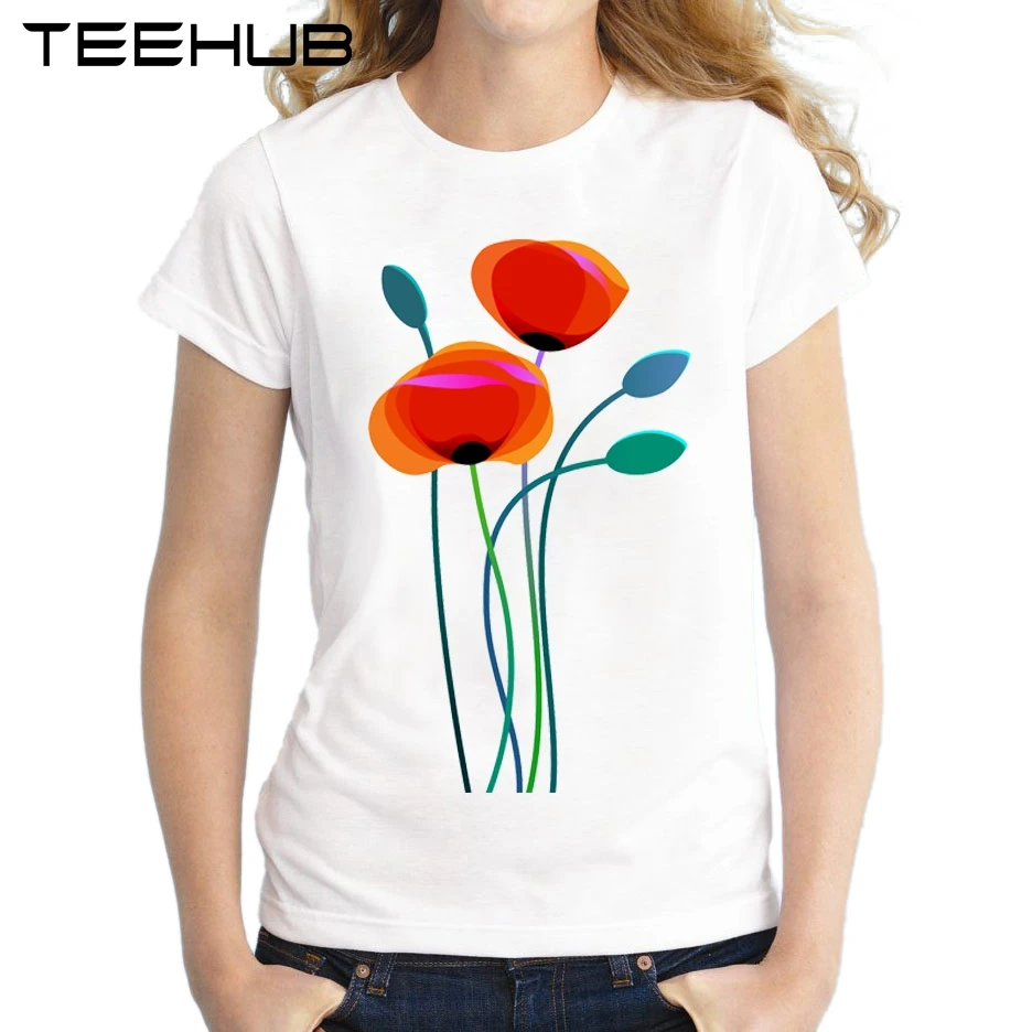 Женская футболка с коротким рукавом и цветочным принтом Poppy|women t shirt|t shirtshort sleeve |