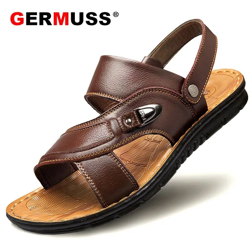 

Genuine Leather Summer Fashion Sandals Men Shoes Massage Non-Slip Breathable Light Beach Casual Walking sandalet Plus Big Size
