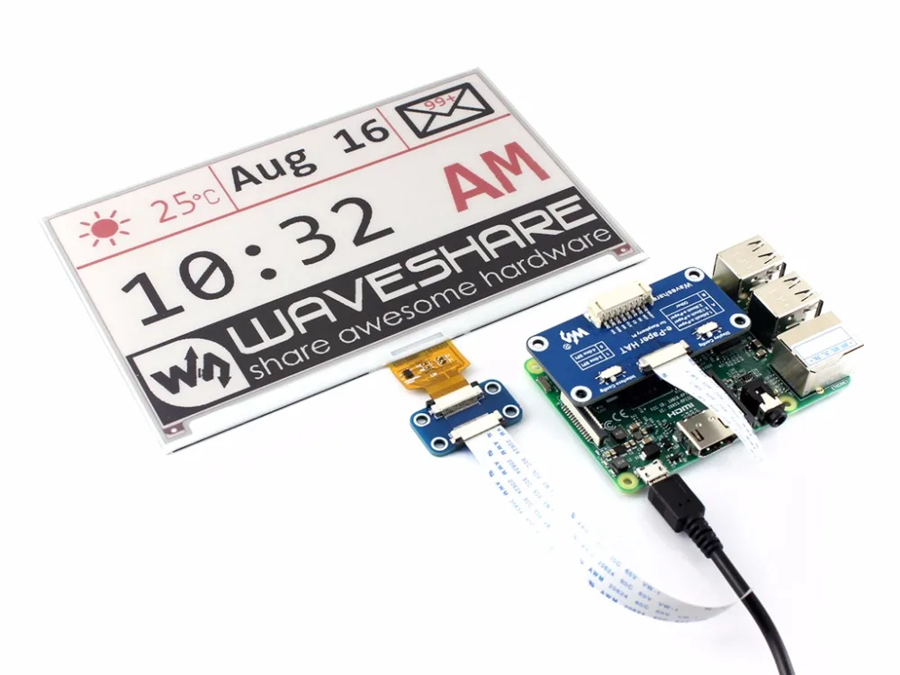 Waveshare 640x384, 7,5 дюймовый дисплей E-Ink для Raspberry Pi 2B/3B/Zero WThree-Цвет: красный, черный, белый, SPI интерфейс, без подсветки
