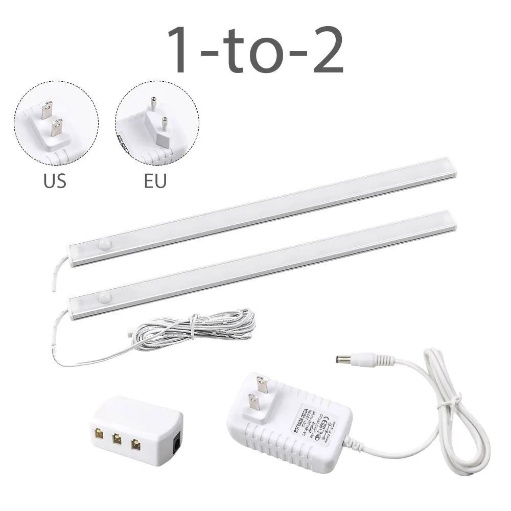 1 to 2 12V LED Under Cabinet Light Strip Bar Aluminnum Motion Sensor Lamp Strip Kitchen Wardrobe Cabinet Lighting 6W/8W/10W Night Light - Цвет: 1 to 2