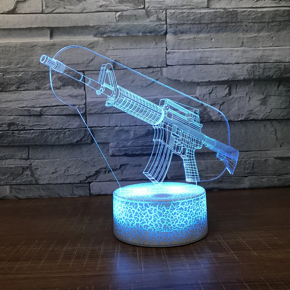 

Креативная 3d лампа с пулеметом, дистанционное управление, сенсорный ночник, Led стерео видение, подарок, стол, светодиодный ночник, светодиод...