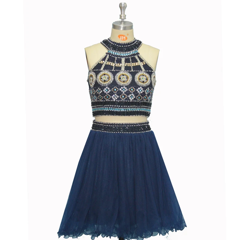 Сексуальные Платья из двух частей с лямкой на шее украшенные кристаллами и