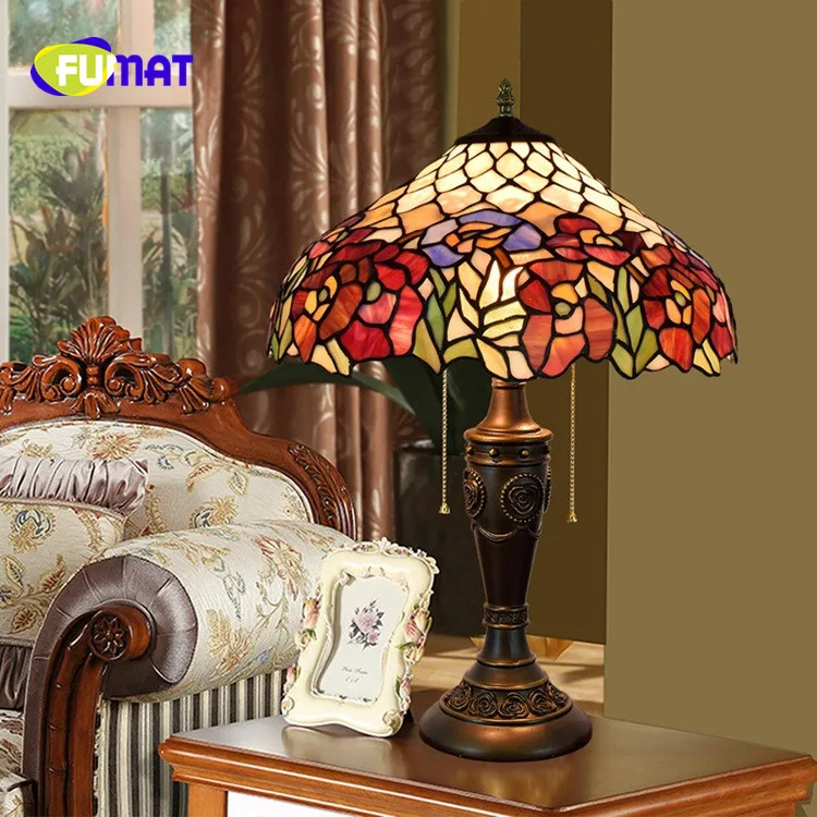 

FUMAT European Dia40cm Creative Tiffany Stained Glass Living Room Dining Room Bedroom Bedside Table Lamp Bar Club Art Light
