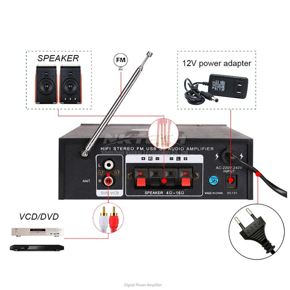 Автомобильный усилитель мощности цифровой аудиоплеер с поддержкой USB SD MP3 FM CD DVD MIC
